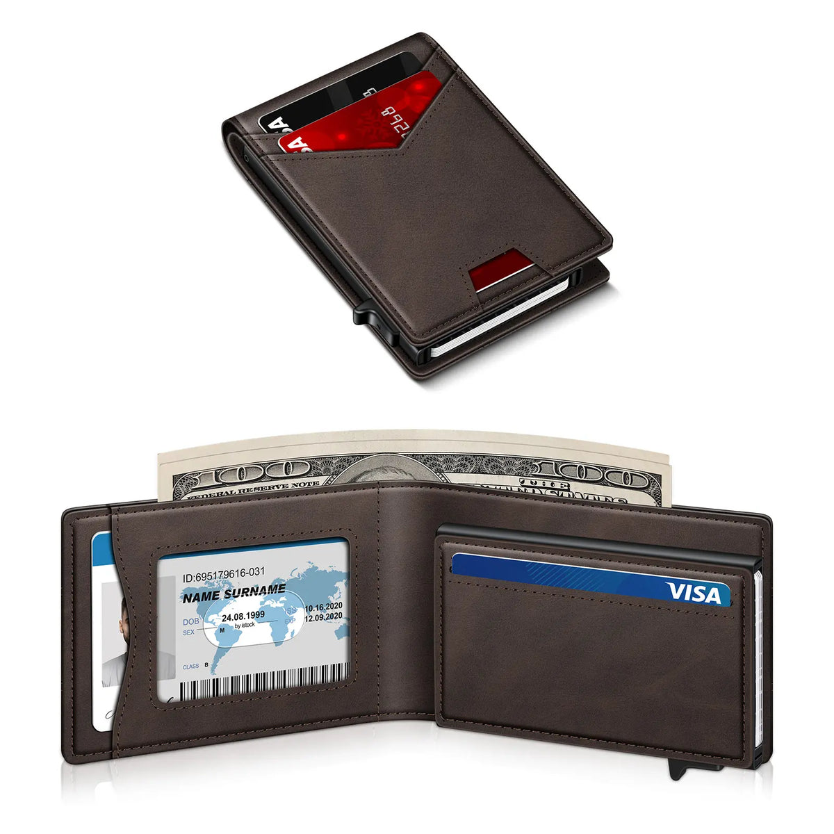Men's Minimalist Bifold Wallet - 1 ID Window, Pop‑Up Card Holder, Money Clip 💳