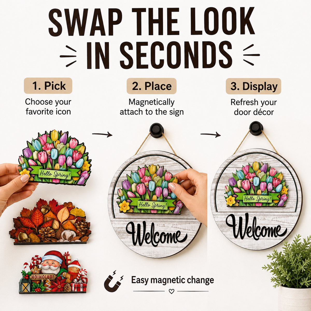 🌟 16-in-1 Interchangeable Seasonal Welcome Sign for Front Door 🚪 Porch Decor & Holiday Home Decorations