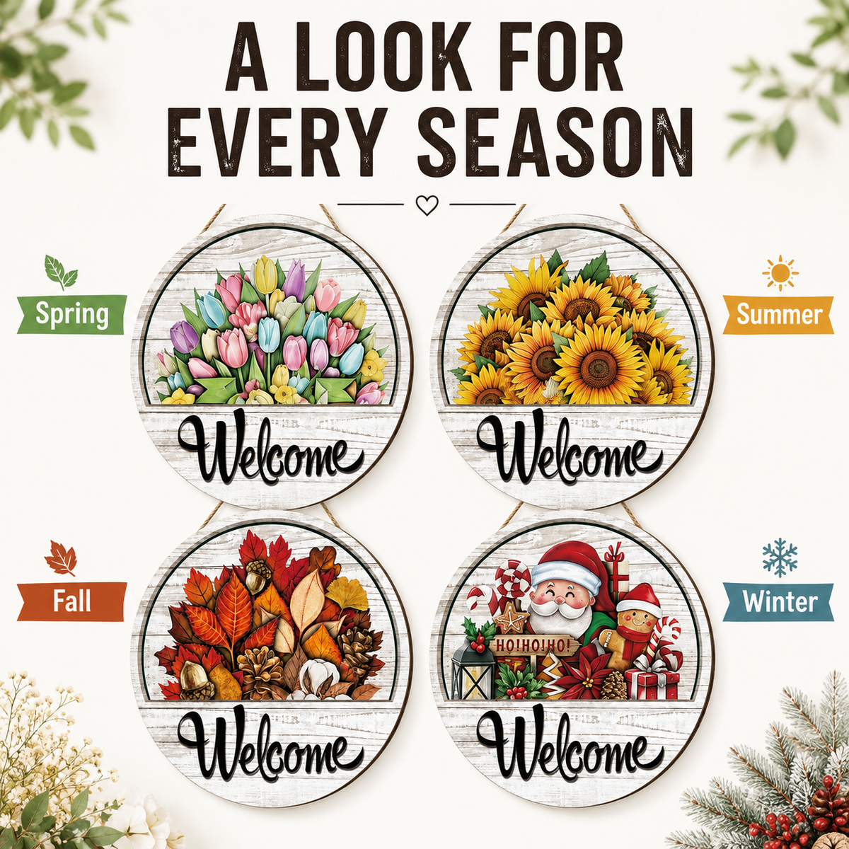 🌟 16-in-1 Interchangeable Seasonal Welcome Sign for Front Door 🚪 Porch Decor & Holiday Home Decorations