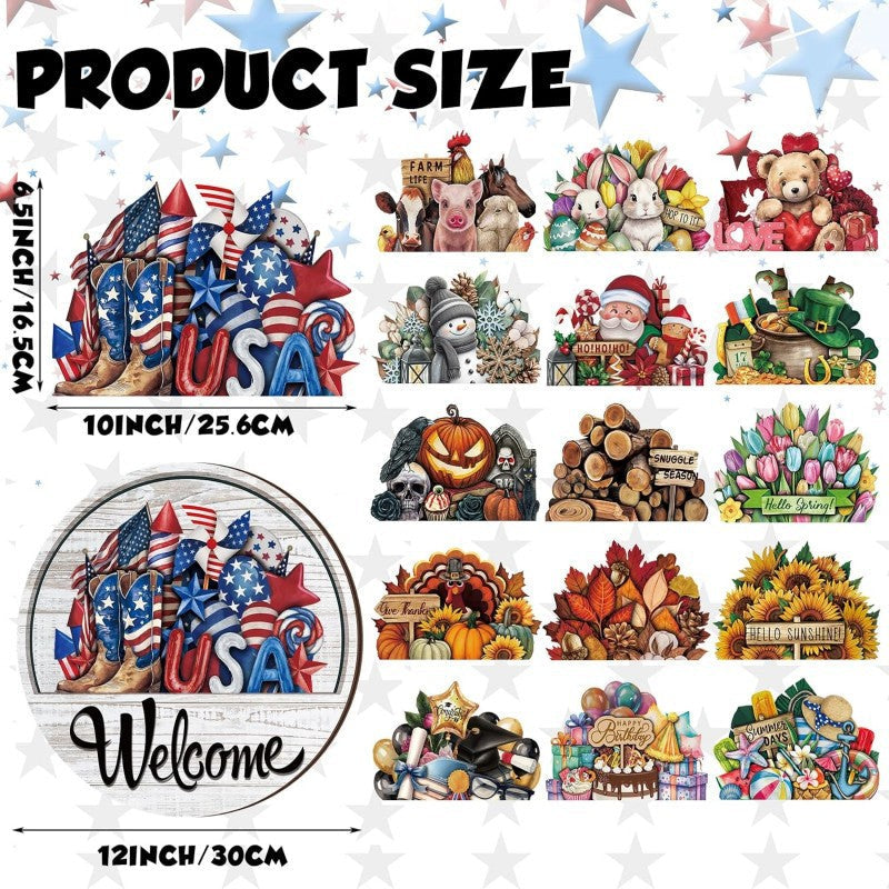 🌟 16-in-1 Interchangeable Seasonal Welcome Sign for Front Door 🚪 Porch Decor & Holiday Home Decorations