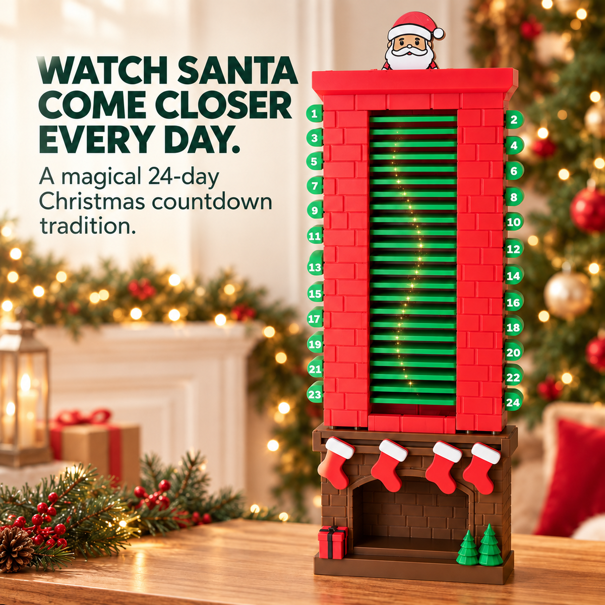 🎅 24-Day Santa Chimney Christmas Countdown Calendar – Interactive Reusable Holiday Decor
