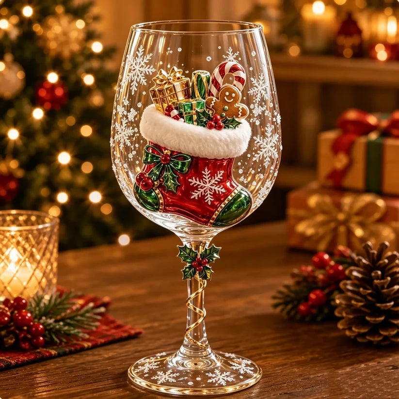 🎄 Christmas Hosting Essential | Festive 3D Wine Glass Gift Set