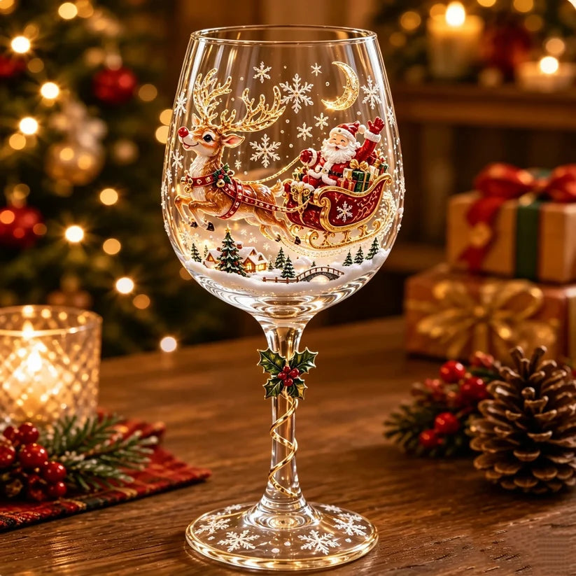 🎄 Christmas Hosting Essential | Festive 3D Wine Glass Gift Set