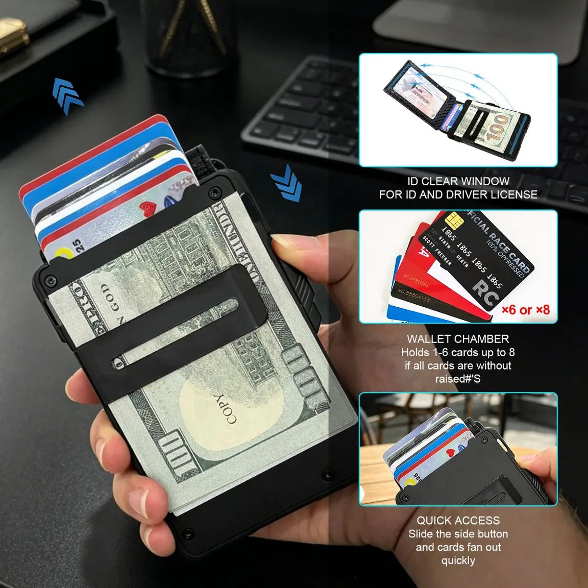 Men's Minimalist Bifold Wallet - 1 ID Window, Pop‑Up Card Holder, Money Clip 💳
