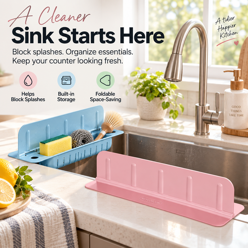 💦 Foldable Sink Splash Guard & Organizer