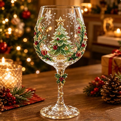 🎄 Christmas Hosting Essential | Festive 3D Wine Glass Gift Set