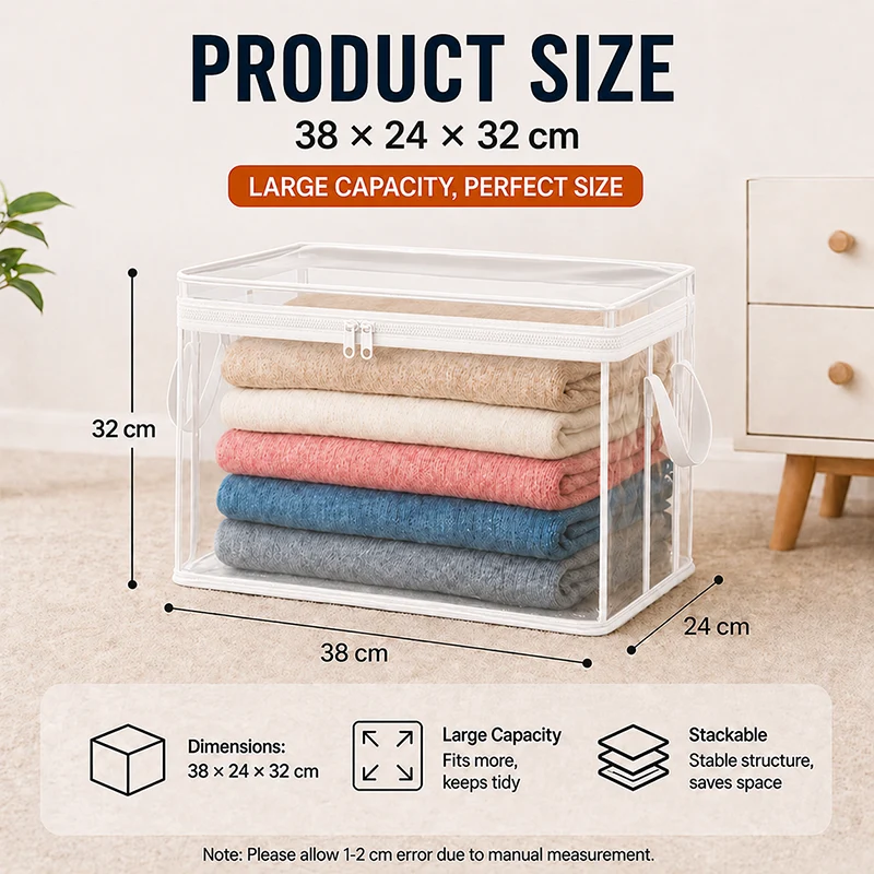 Large Clear Storage Box with Hinged Lid – Heavy-Duty High Capacity Organizer