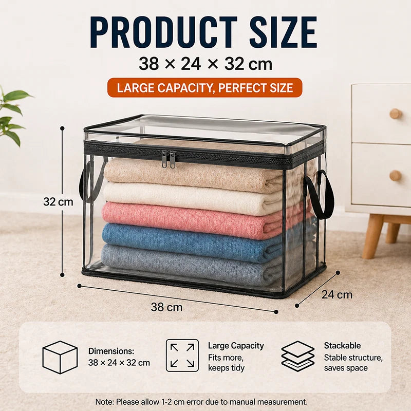 Large Clear Storage Box with Hinged Lid – Heavy-Duty High Capacity Organizer