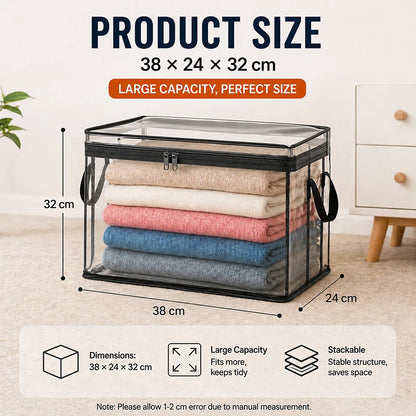 Large Clear Storage Box with Hinged Lid – Heavy-Duty High Capacity Organizer