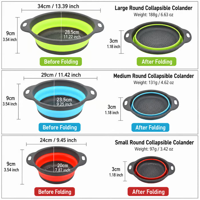 🥬 3-Piece Collapsible Colander Set
