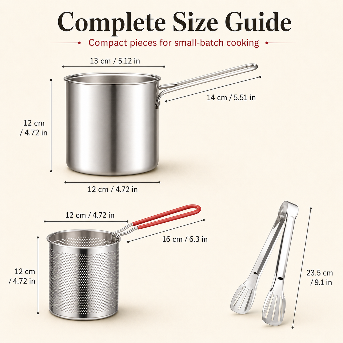 🍟 Personal Mini Deep Fryer Set – Stainless Steel Pot with Lift-Out Draining Basket & Food Tongs