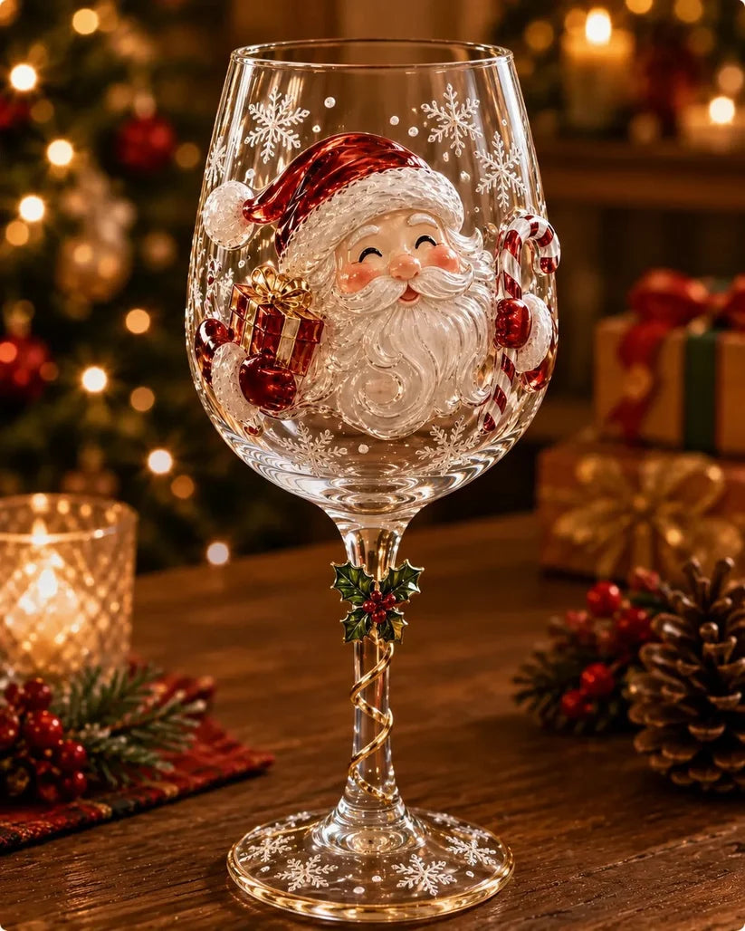 🎄 Christmas Hosting Essential | Festive 3D Wine Glass Gift Set