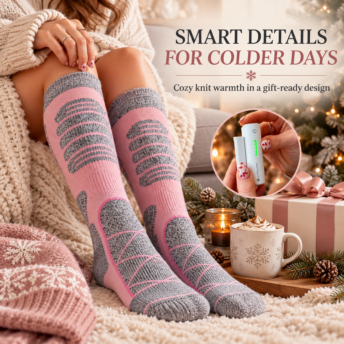 🥶 Tired of Freezing Feet in Winter?Rechargeable Heated Knee-High Socks for Lasting Cozy Warmth!