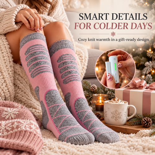 🥶 Tired of Freezing Feet in Winter?Rechargeable Heated Knee-High Socks for Lasting Cozy Warmth!