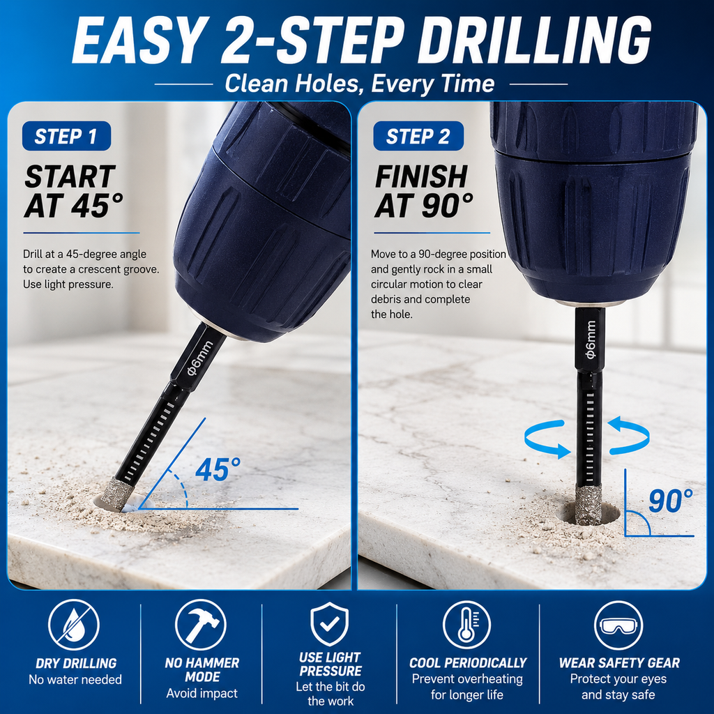 ⚡️6 Pcs Diamond Drill Bits Set, 1/4 5/6 3/8 1/2 Inch Brazed Diamond Drill Bits