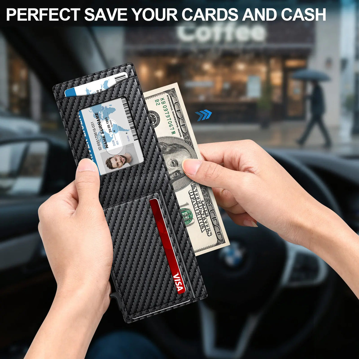 Men's Minimalist Bifold Wallet - 1 ID Window, Pop‑Up Card Holder, Money Clip 💳