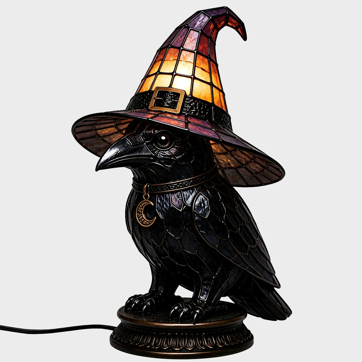 🐈 Gothic Stained Glass Witch Black Cat Table Lamp | Halloween Witch Hat Night Light Decor