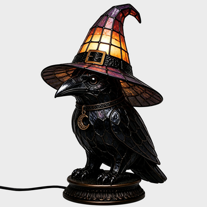 🐈 Gothic Stained Glass Witch Black Cat Table Lamp | Halloween Witch Hat Night Light Decor