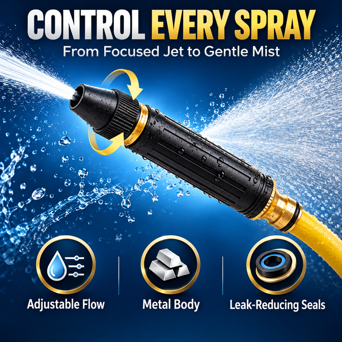 Professional High-Pressure Solid Brass Adjustable Twist Hose Nozzle