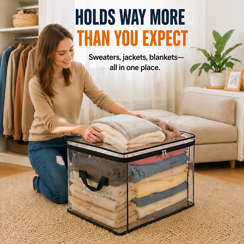 Large Clear Storage Box with Hinged Lid – Heavy-Duty High Capacity Organizer