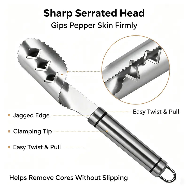 Stainless Steel Pepper Corer Seed Remover Tool, Chili Bell Pepper Core Deseeder 🔪