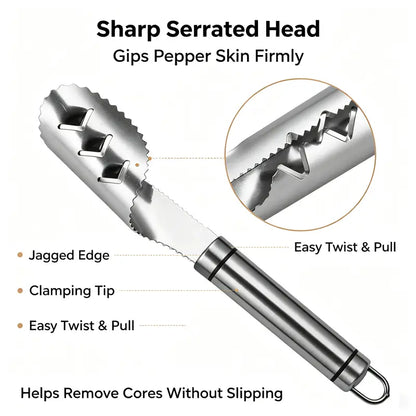 Stainless Steel Pepper Corer Seed Remover Tool, Chili Bell Pepper Core Deseeder 🔪