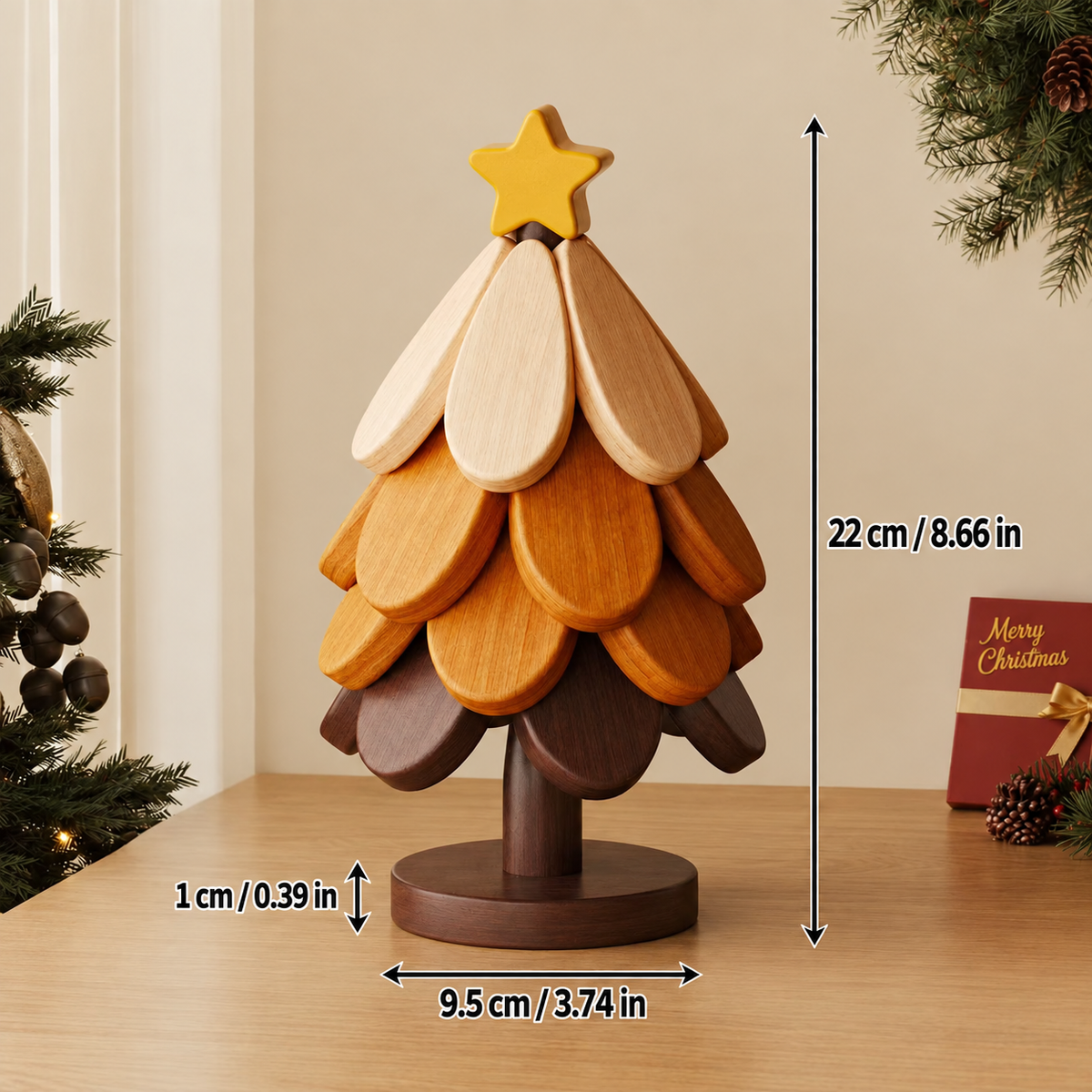 Folding Wooden Christmas Tree Trivet Set for Holiday Tables
