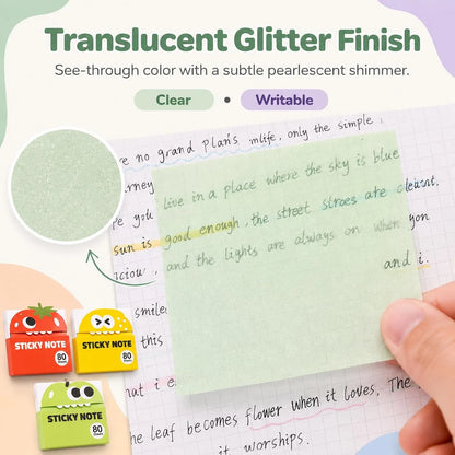 ✍️Transparent Pull-Out Glitter Sticky Notes - 80 Sheets Per Pad, 50 Reuses Per Sheet, Strong Adhesion, Quality Paper