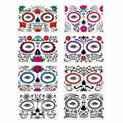 Mexican Dia De Los Muertos Temporary Face Tattoos - Sugar Skull Floral Face Decals 🎭