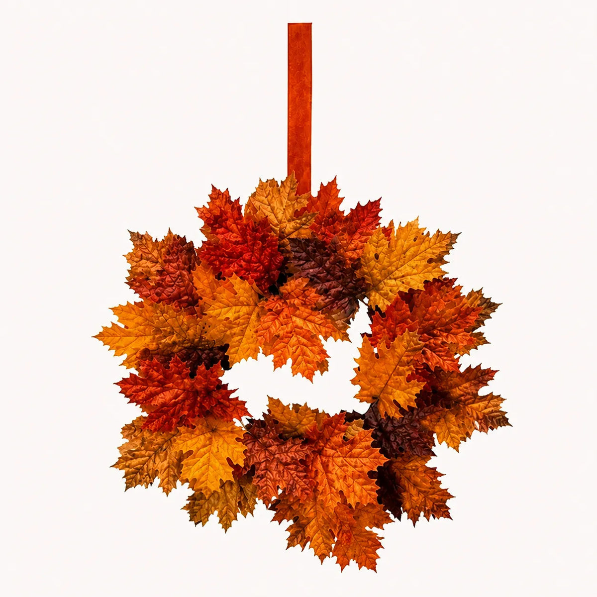 Mini Fall Maple Leaf Cabinet Wreath with Hanging Ribbon