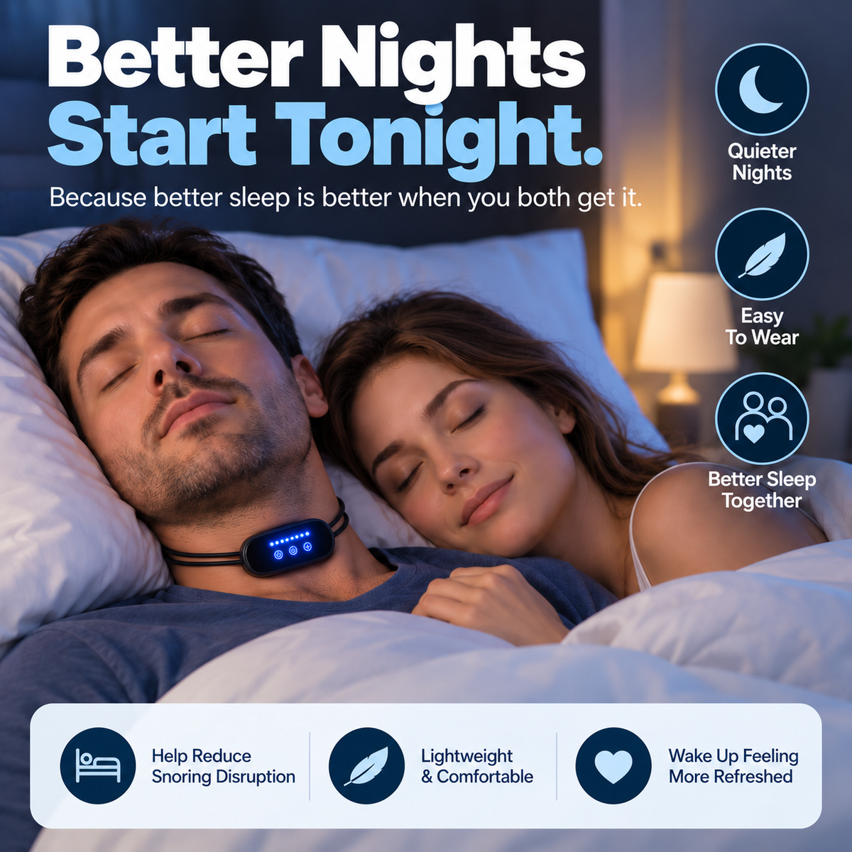 🌙Wearable Anti-Snoring Neck Device -The gentle micro-pulse feature helps keep the airways clear