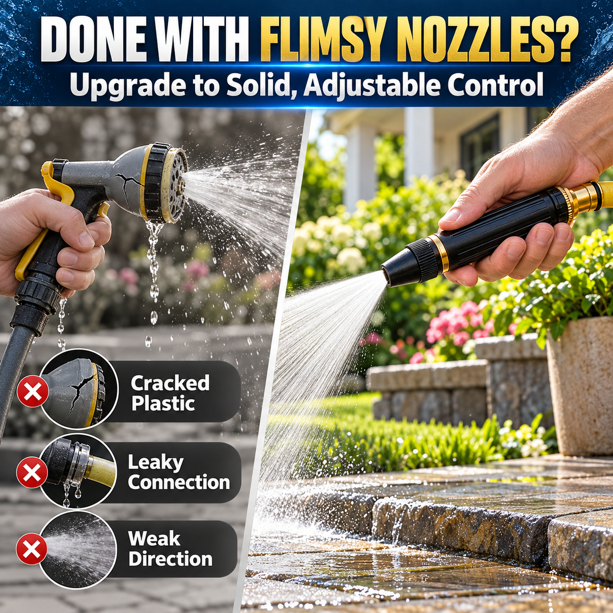 Professional High-Pressure Solid Brass Adjustable Twist Hose Nozzle