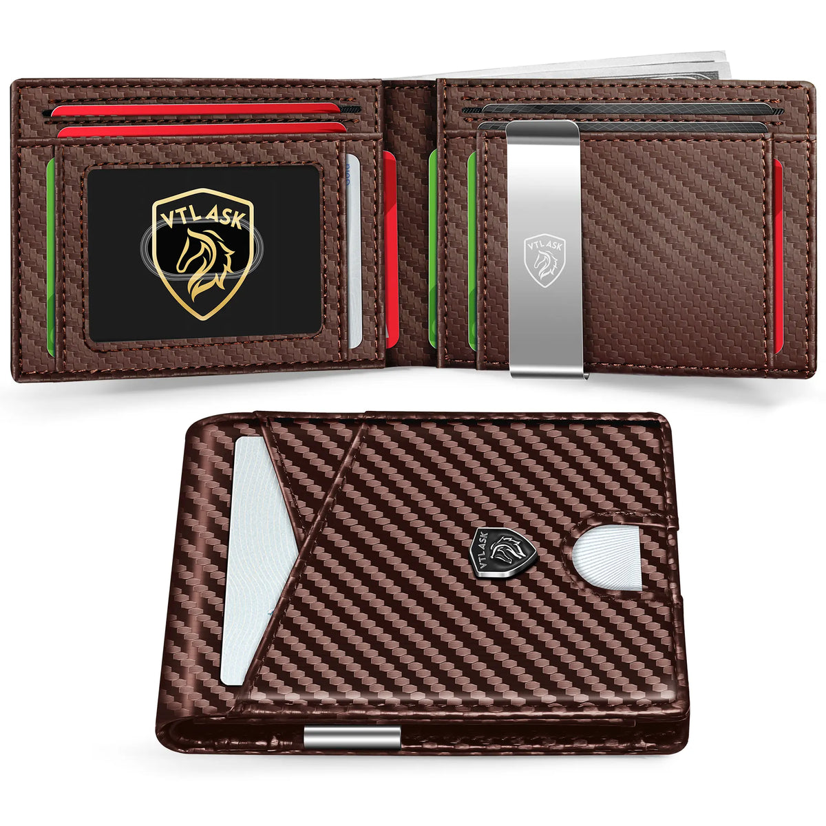 Men's Minimalist Bifold Wallet - 1 ID Window, Pop‑Up Card Holder, Money Clip 💳