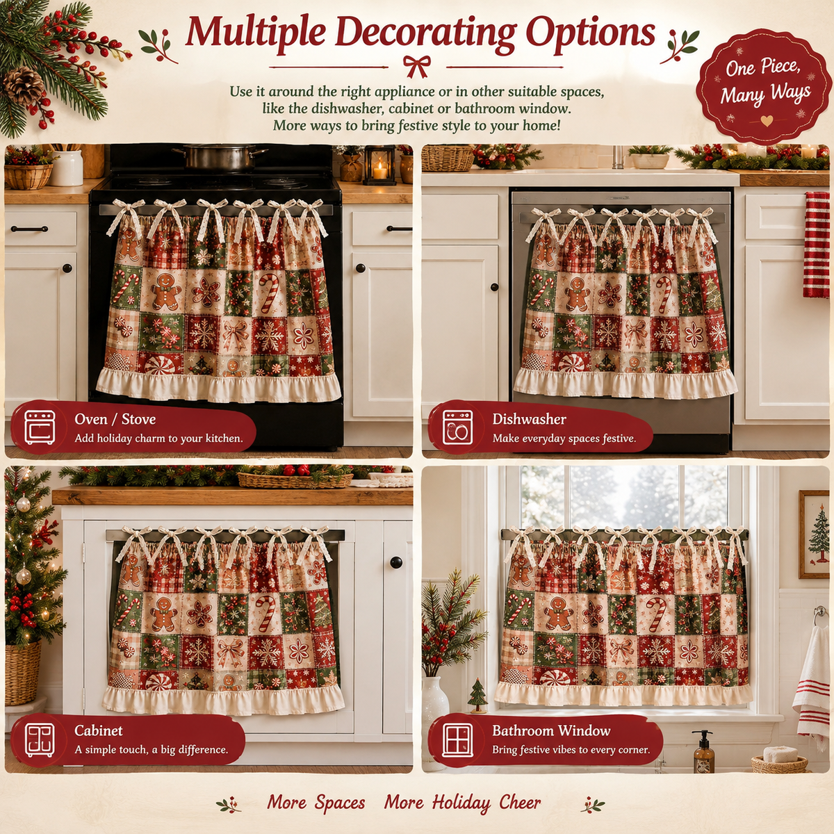 Christmas Patchwork Stove Skirt with Ruffles & Bows - image 4