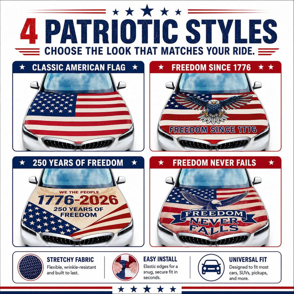 🇺🇸 Universal American Hood Flag Cover - Fits Most Cars, SUVs & Pickups