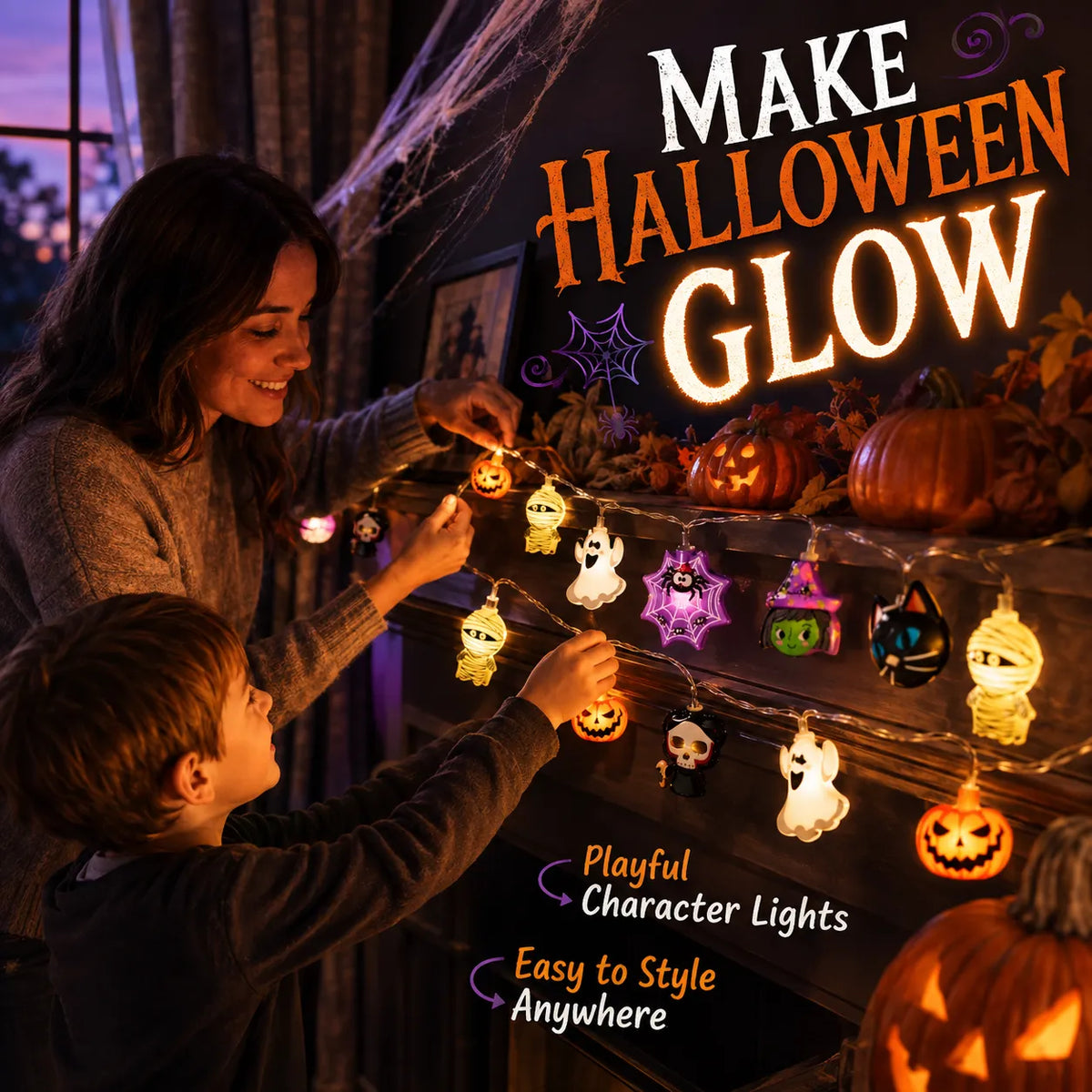 Glowing Halloween Character String Lights