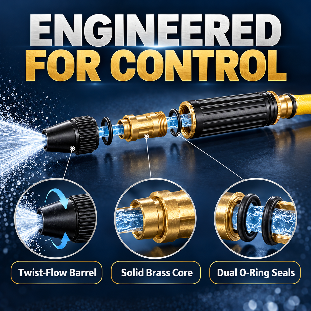 Professional High-Pressure Solid Brass Adjustable Twist Hose Nozzle