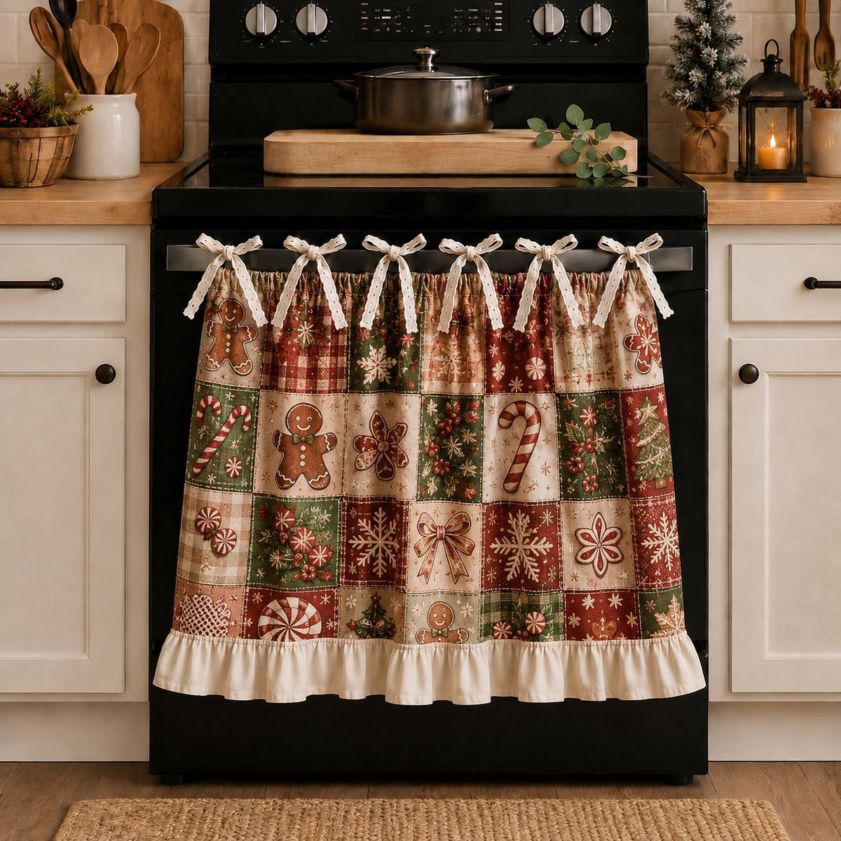 Christmas Patchwork Stove Skirt with Ruffles & Bows - image 11