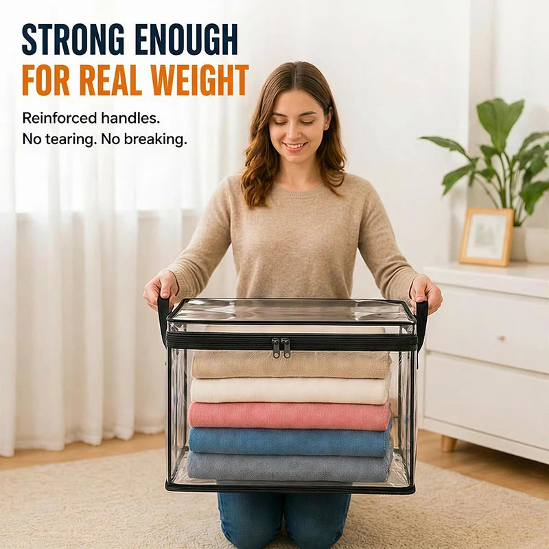 Large Clear Storage Box with Hinged Lid – Heavy-Duty High Capacity Organizer