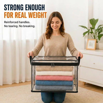 Large Clear Storage Box with Hinged Lid – Heavy-Duty High Capacity Organizer