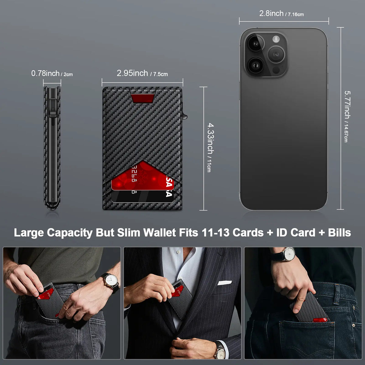 Men's Minimalist Bifold Wallet - 1 ID Window, Pop‑Up Card Holder, Money Clip 💳