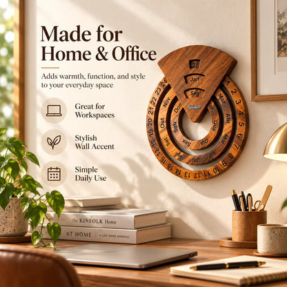 Wooden Circular Perpetual Calendar, Rotating Wall Decor Year Round Calendar