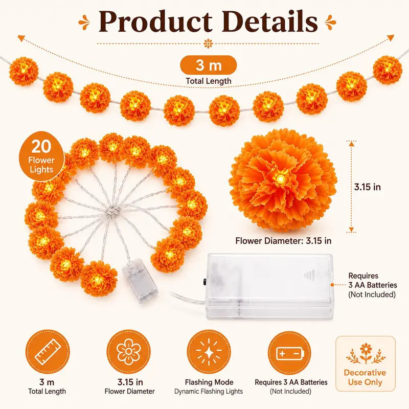 10Ft 20 Led The Dead Decorations Marigold Garland Lights String for Day