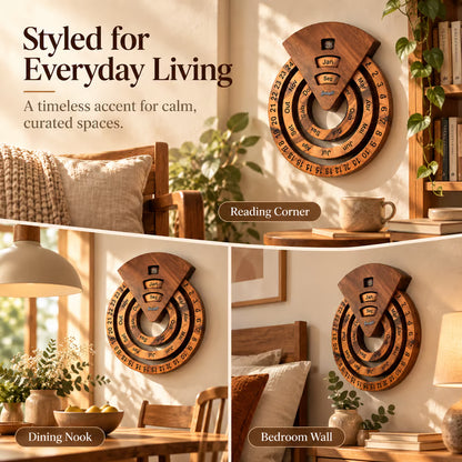 Wooden Circular Perpetual Calendar, Rotating Wall Decor Year Round Calendar