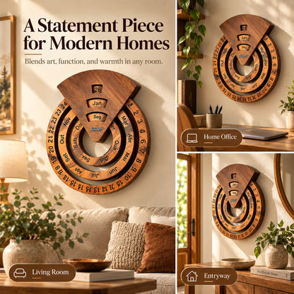 Wooden Circular Perpetual Calendar, Rotating Wall Decor Year Round Calendar
