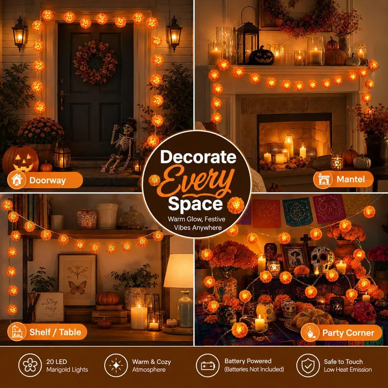 10Ft 20 Led The Dead Decorations Marigold Garland Lights String for Day
