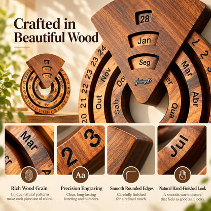 Wooden Circular Perpetual Calendar, Rotating Wall Decor Year Round Calendar