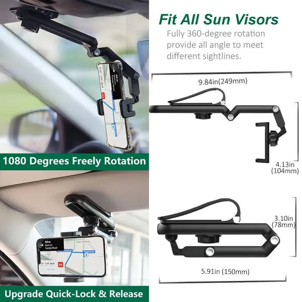 🏆New 1080° Multi-function Sun Visor Universal 360 Degree Rotating Phone Holder