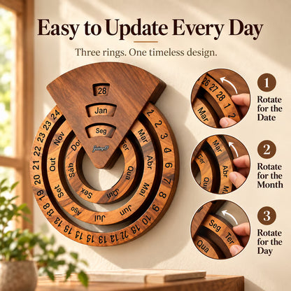 Wooden Circular Perpetual Calendar, Rotating Wall Decor Year Round Calendar
