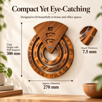 Wooden Circular Perpetual Calendar, Rotating Wall Decor Year Round Calendar